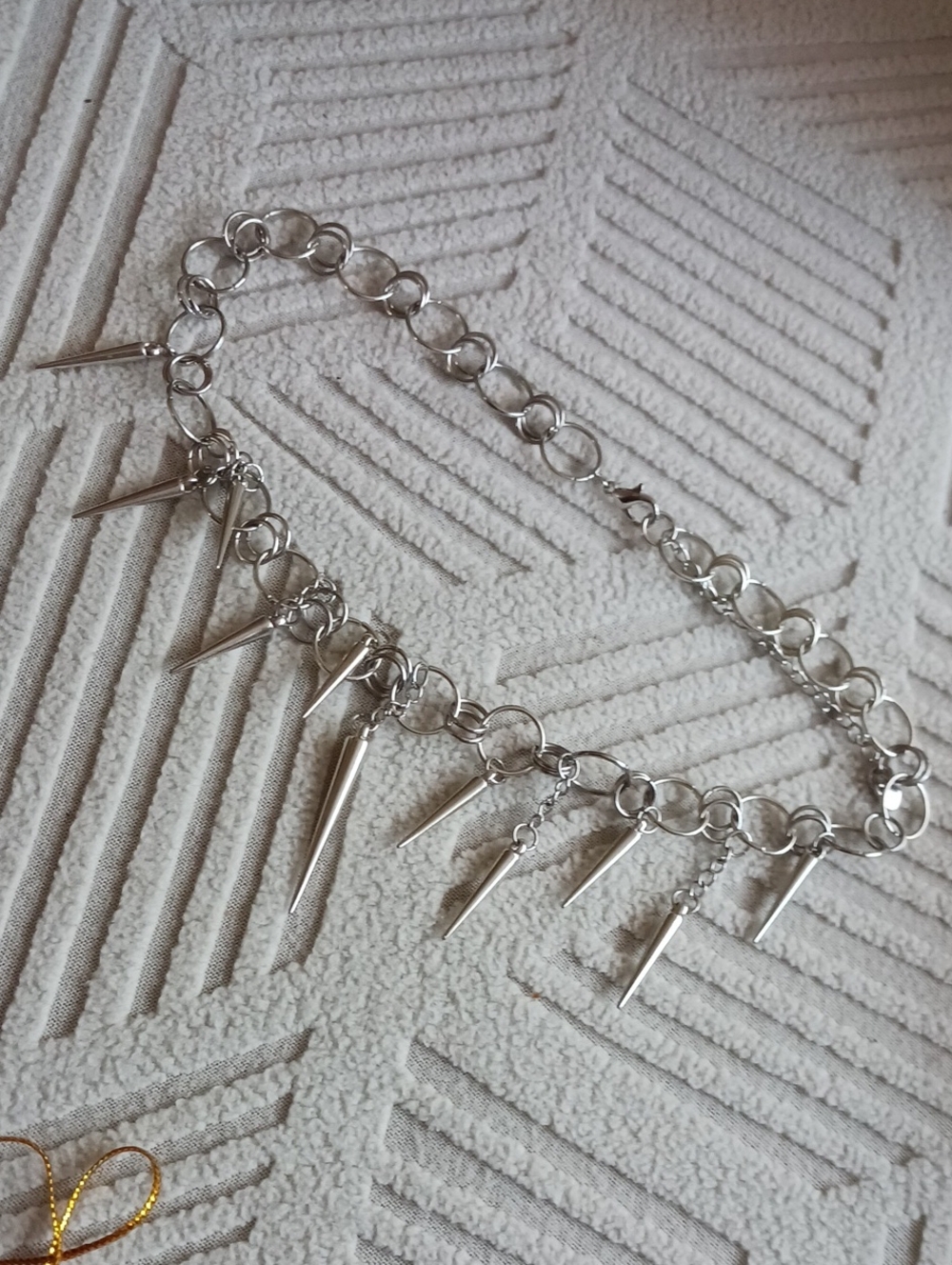 Handmade Silver Spike Charm Chain Necklace - Women Jewelry